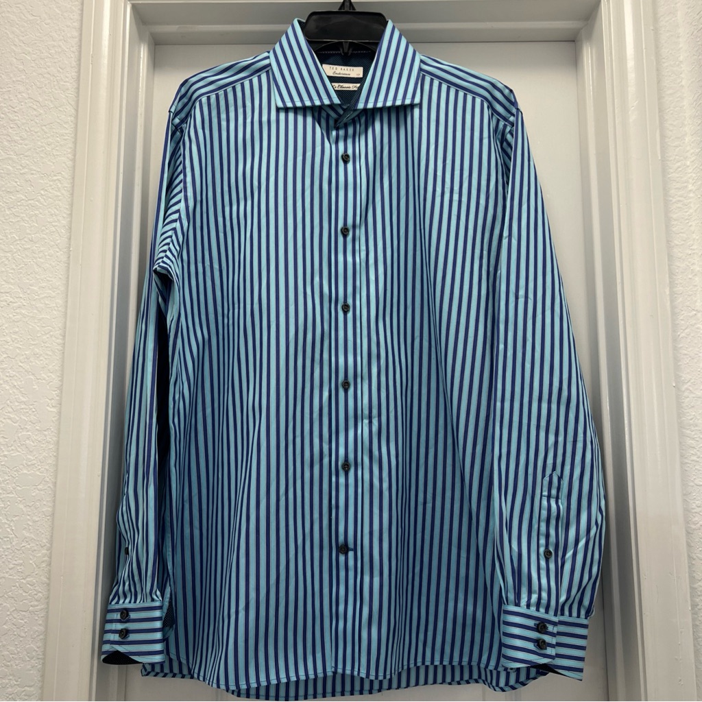 Ted Baker Endurance Men’s Dress Shirt 17 Classic Fit Blue Stripe 100% Cotton